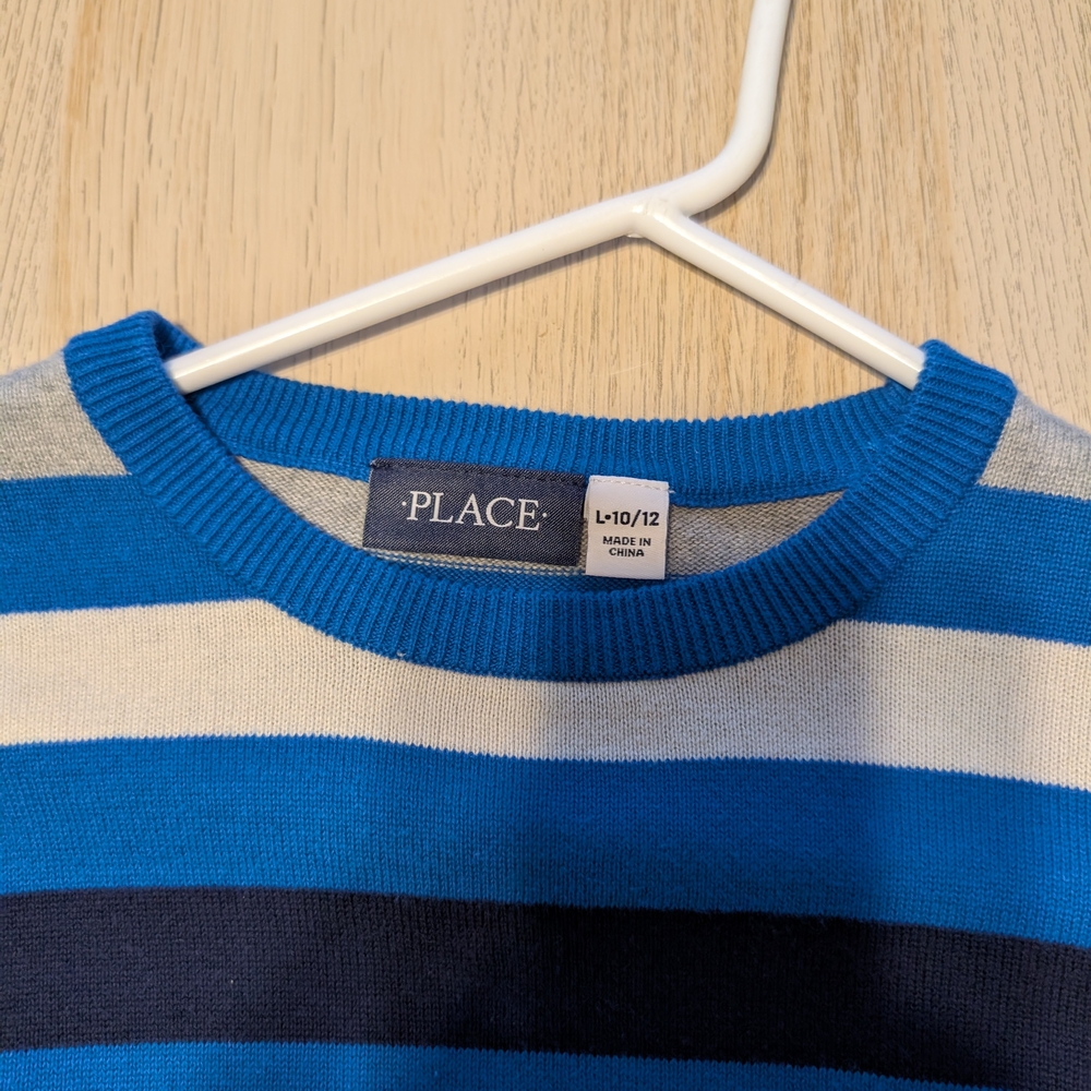 PLACE Striped Blue and Cream Men's Sweater - Picture 2 of 4